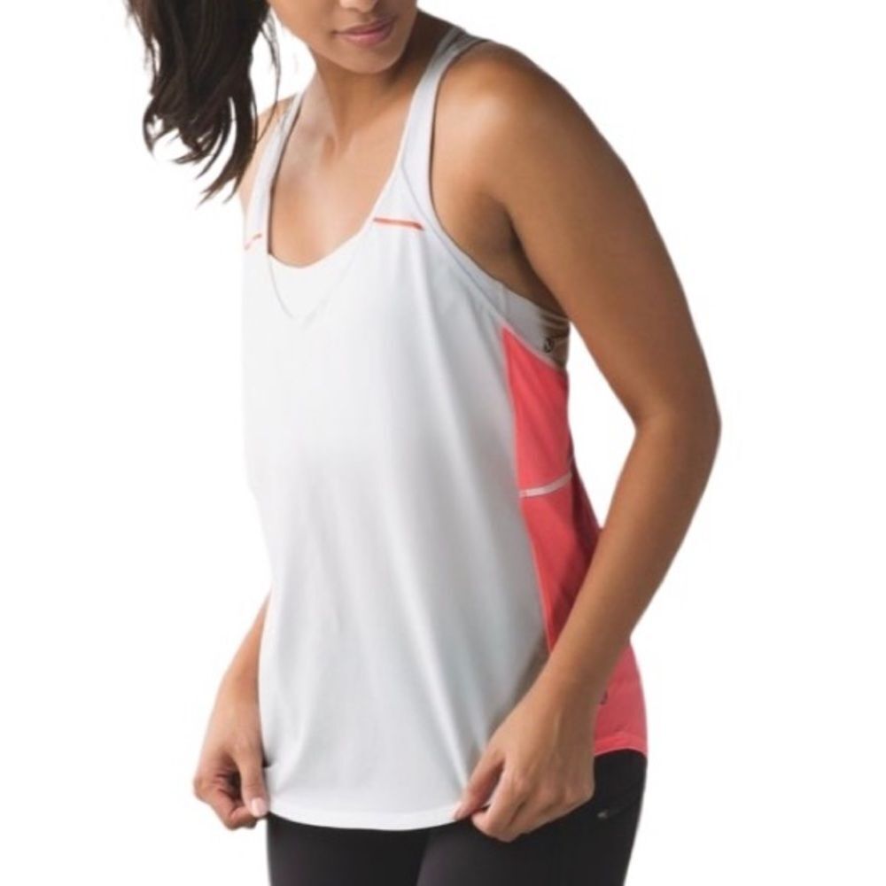 Lululemon Breezy Singlet White / Grapefruit Tank Top Size 10